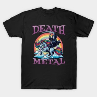 Grim Reaper Riding Unicorn - Funny Rainbow Clouds Death Metal T-Shirt